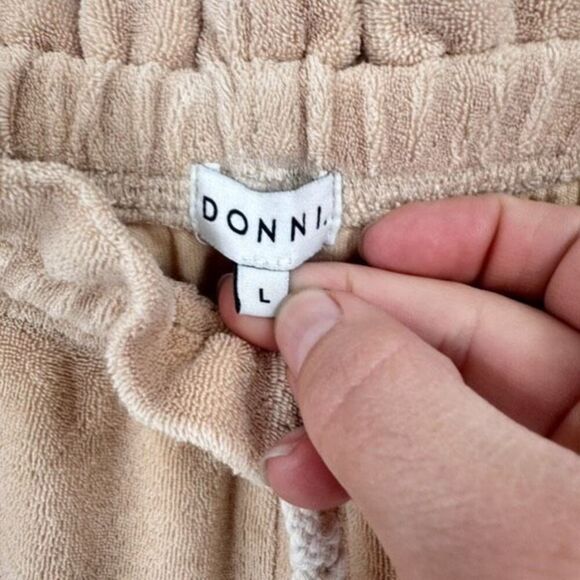 DONNI. Camel Terry Drawstring Joggers Jogging Pants Size Large Tan Pull On Beach - Picture 3 of 11